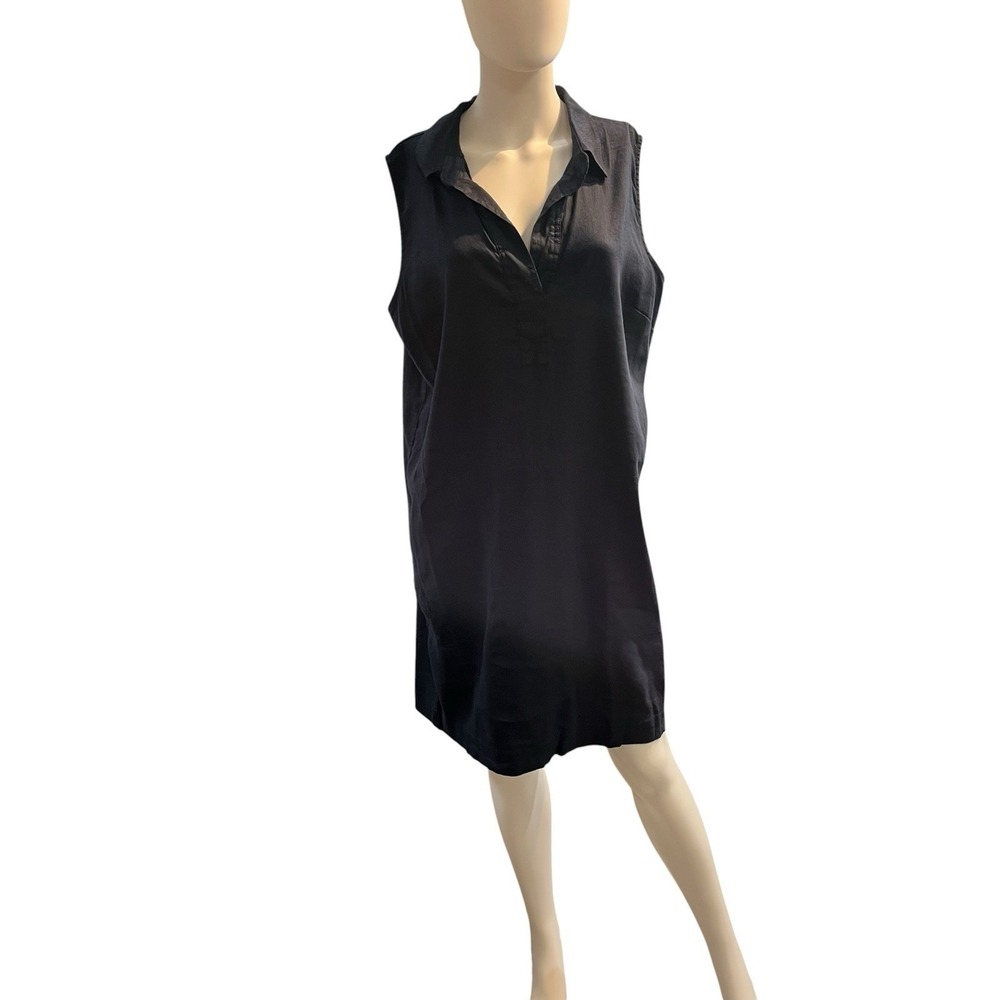 Tahari Linen Blend Dress Blue Boxy‎ Sheath Midi 10 Lagenlook Capsule Minimalist